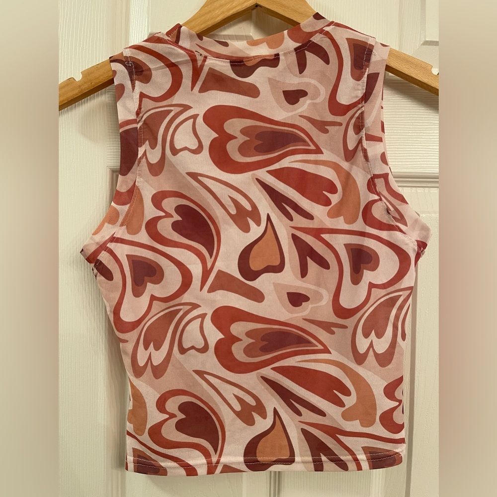 Sheer Heart Print‎ Mesh Tank Top | Sleeveless | Y2K Vibes | Juniors L - Picture 3 of 8